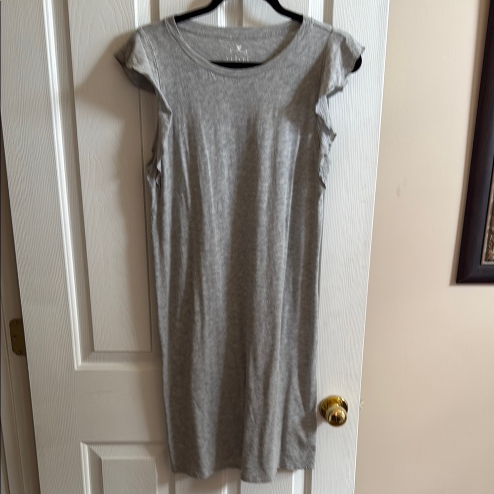 Velvet Gray Sheath Midi Dress with Flutter Cap Sleeves